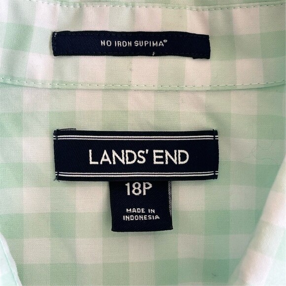 Lands' End Button-Up Top Womens 18P Petite Mint Green Gingham Sleeveless - Picture 2 of 8